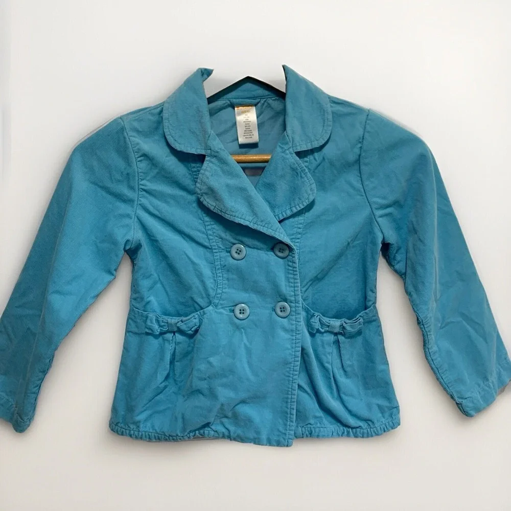 Gymboree Girls Blue Corduroy Double Breasted Peplum Jacket Size Size 5/6 Cute